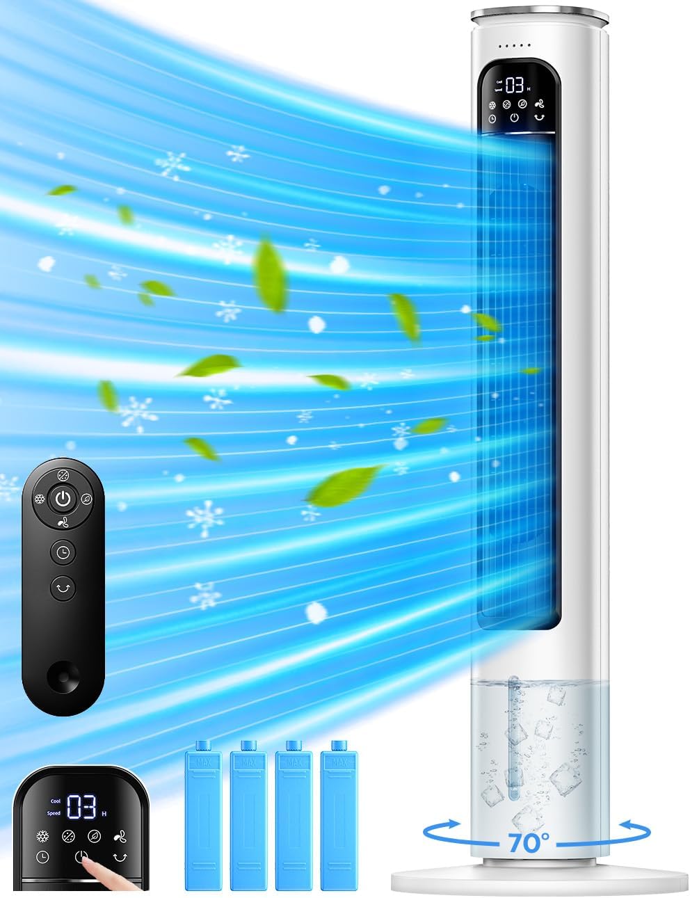 FANCOLE 37 INCH Evaporative Air Cooler w/LED Display, Touch Control & 20FT Remote, 3 Modes & 3 Speeds Swamp Cooler Air Conditioner, 12H Timer for Auto-off, 70° Wider Oscillating Air Cooler for Room