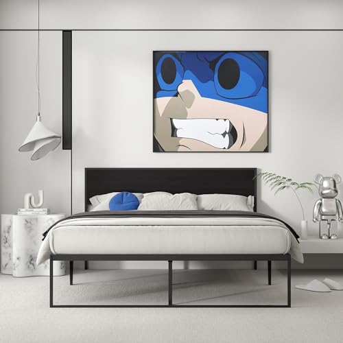 Twin Size Single Bed Frame with White Headboard and Metal Platform, 14 inch Heavy Duty Steel Slats Support, No Box Spring Needed Mattress Foundation, Noise Free, Easy Assembly