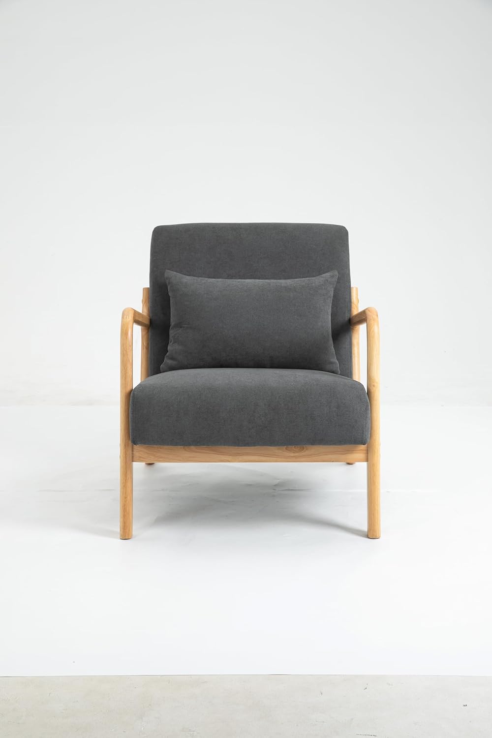 Mid Century Modern Accent Chair with Wood Frame, Upholstered Living Room Chairs with Waist Cushion, Reading Armchair for Bedroom Sunroom