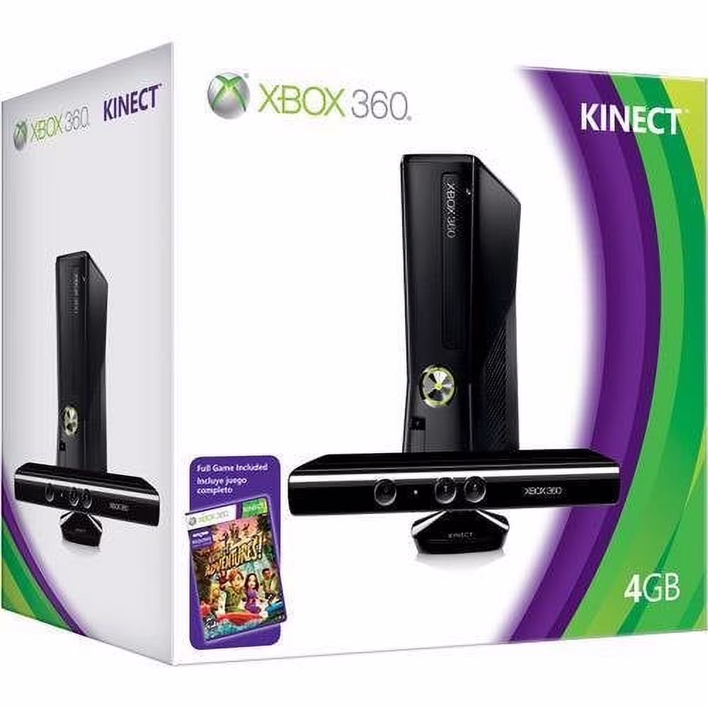 Microsoft Xbox 360 S Console 4GB, Kinect Sensor, Kinect Adventures, Refurbished