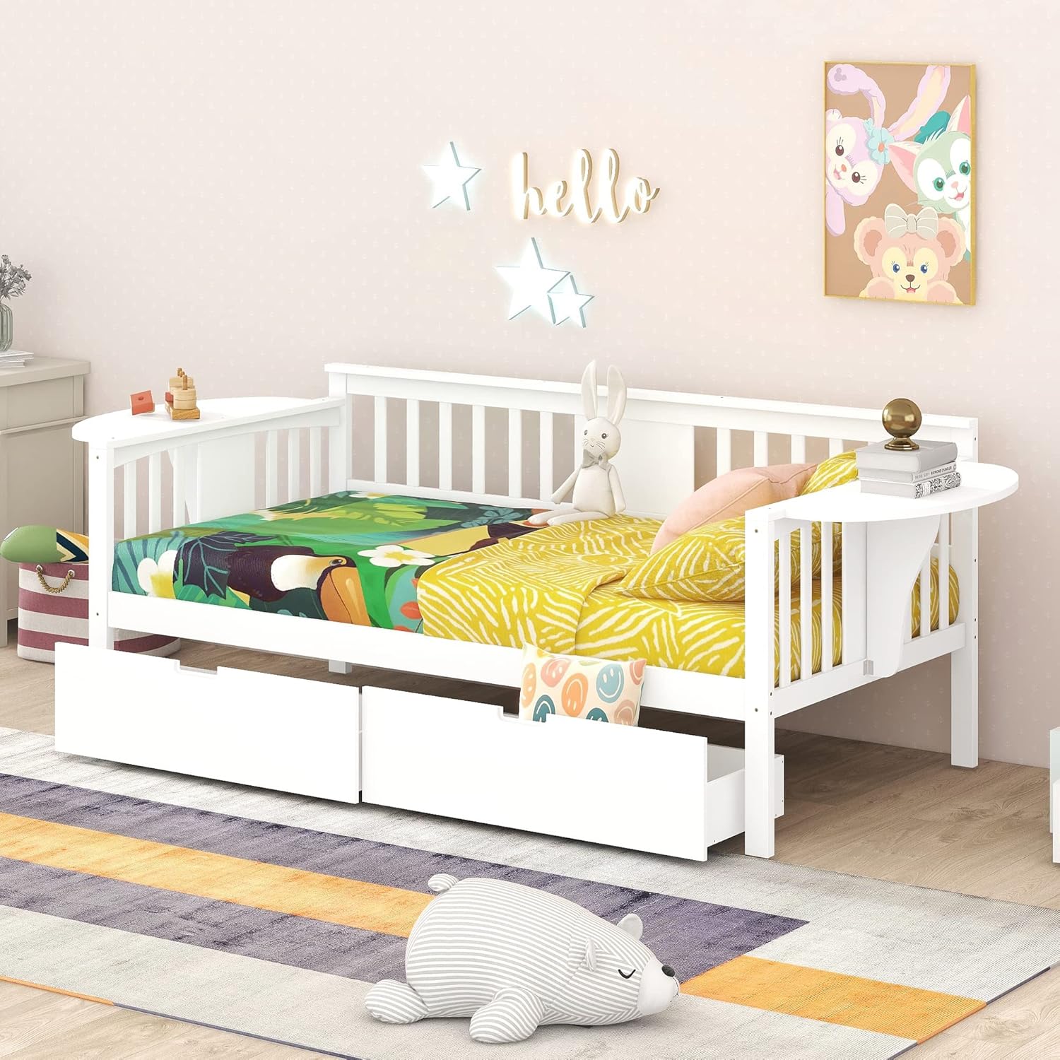 Twin Daybed with Drawers, Wood Daybed Frame for Kids Adults Twin Size Day Bed for Bedroom, Living Room, White