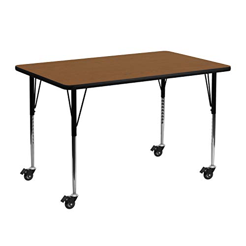 Flash Furniture Mobile 24''W x 48''L Rectangular Grey HP Laminate Activity Table - Standard Height Adjustable Legs