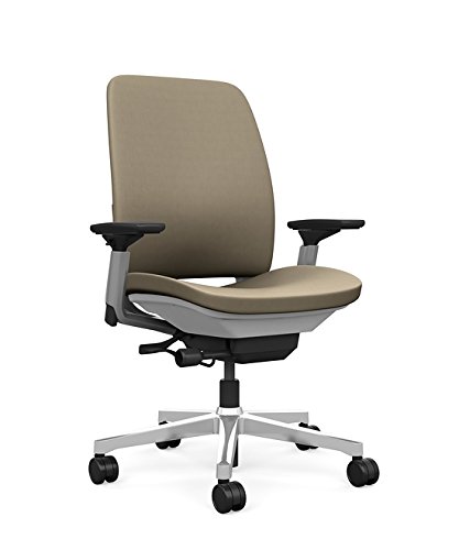 Steelcase Amia Task Chair: Platinum Frame/Polished Aluminum Base - 4 Way Adjustable Arms - Standard Carpet Casters