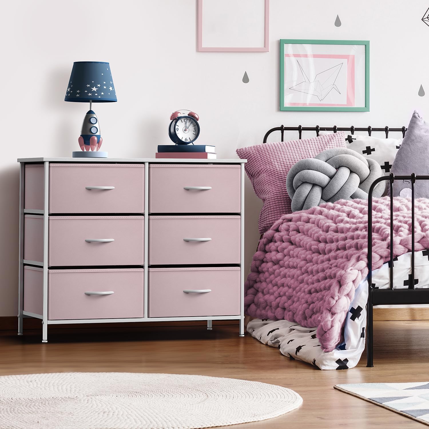 Sorbus Kids Dresser with 6 Drawers and 2 Drawer Nightstand Bundle - Matching Furniture Set - Storage Unit Organizer Chests for Clothing - Bedroom, Kids Rooms, Nursery, & Closet (Pink)