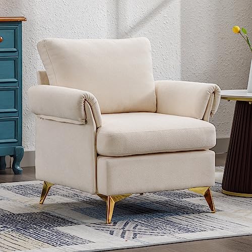 Bonzy Home Accent Chair Set of 2, Comfy Washable Fabric Armchair with Solid Metal Legs, Upholstered Single Sofa Reading Chairs for Living Room Bedroom Office, White