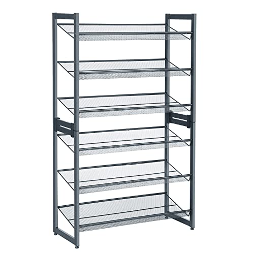 SONGMICS 6-Tier Shoe Rack Storage, Metal Shoe Organizer Stand for Garage, Entryway, Set of 2 3-Tier Stackable Shoe Rack Shelf, with Adjustable Flat or Angled Shelves, Holds 18-24 Pairs, Bronze