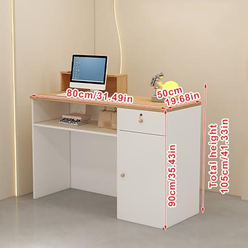 Reception Desk with Counter Checkout Counter Front Desk Reception Counter with Lights and Lockable Drawers Modern Welcome Desk for Lobby Beauty Salon Clothing Store Milk Tea Shop.(Walnut)