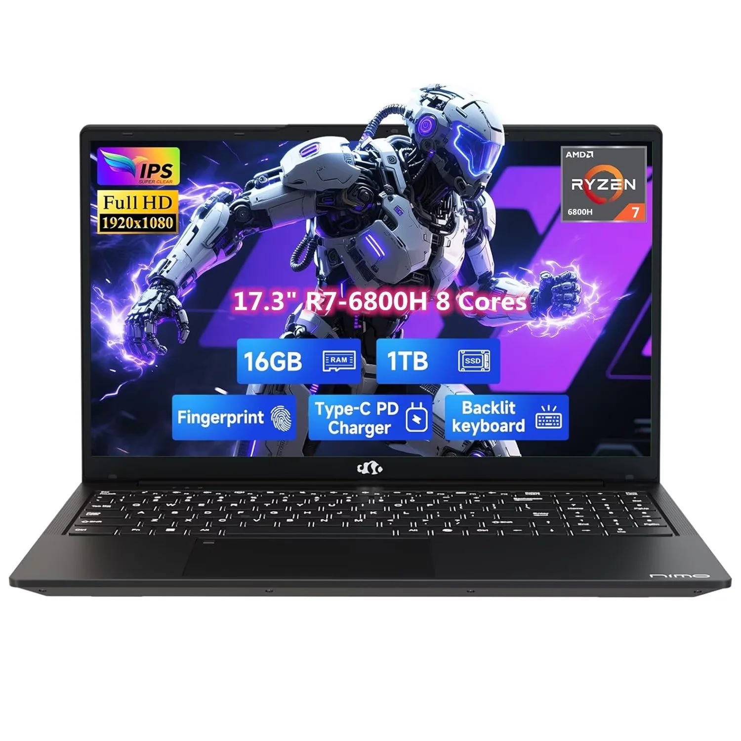 17.3" IPS FHD Gaming Laptop, Business Laptops, 8 Cores AMD Ryzen 7 6800H 16GB DDR5 RAM 1TB SSD (Beat i7-12700H, Up to 4.7GHz) AMD Radeon 680M GPU-Computer with 100W Type-C Fingerprint Black