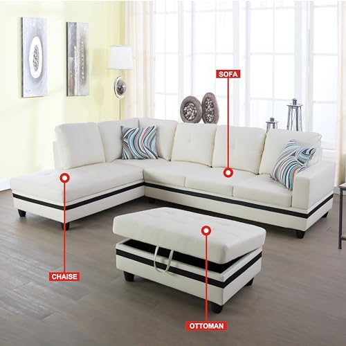 NicBex Couches for Living Room L Shaped Couch Upholstered Futon Sofa Comfy Semi PU Synthetic Leather Sofa 3-Piece Sofa Set with Storage Ottoman for Apartments, Living Room, Beige and Black