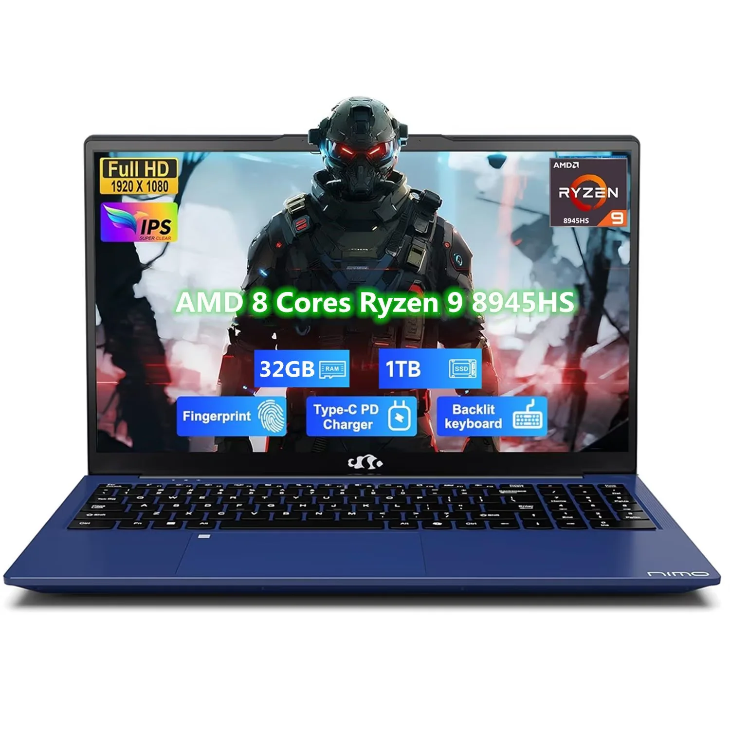 17.3" FHD Gaming Laptop, AMD Ryzen 9 8945HS 8 Cores (Beat i9-13900H, Up to 5.2GHz) 32GB RAM 1TB SSD, Radeon 780M, PD 100W Type-C AI-Enhanced for Copilot VR Ready, Backlit Keyboard Fingerprint, Blue