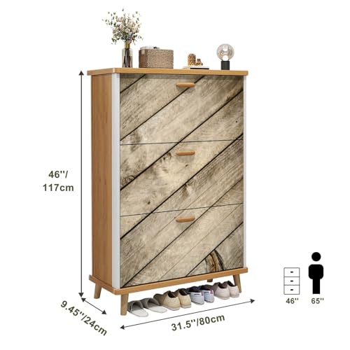 3 Drawer Shoe Cabinet, Artistic shoe cabinet, Old black gray grey rustic weathred dark grunge wooden timber table Wood Shoe Rack Organizer for Entryway Slim (31.5”W x 9.45”D 46”H)