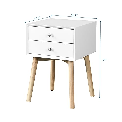Modern and Stylish Bedside Table with Ample Storage Space - MDF Construction, Rubberwood Legs, Maximum Load Capacity of 50 lbs,Perfect for Saving Space,Gray