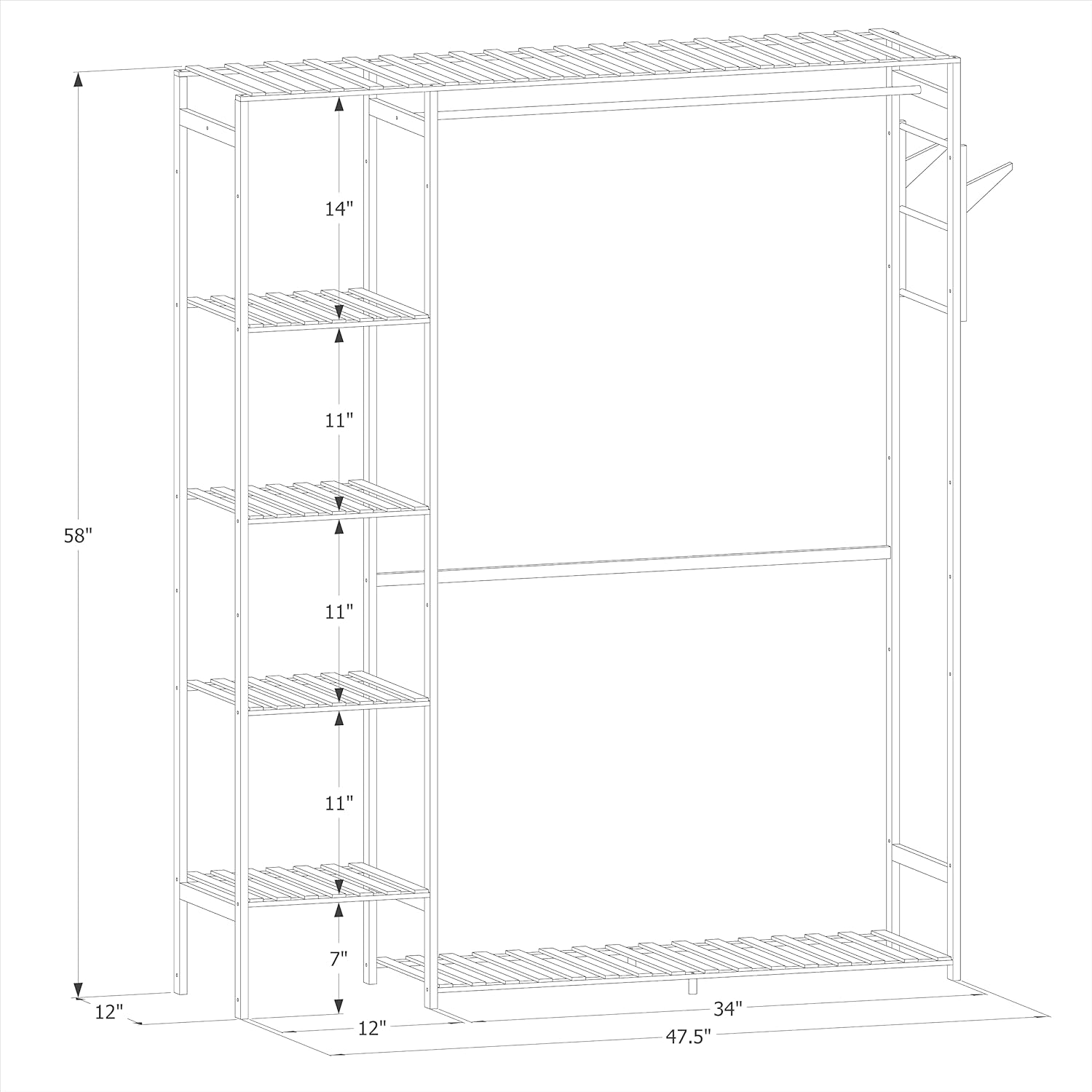 MoNiBloom Bamboo 6-Tier Garment Rack with Shelves Closet Coat Storage Organizer Clothes Hanging Rack with Pants Rack & Hooks for Bedroom, Living Room, Office, Mudroom, Natural