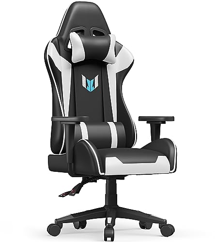 Bigzzia Gaming Chair Ergonomic Office Chair Adjustable Height Swivel Desk Chair Reclining Computer Chair with Lumbar and Headrest Support Racing Style Leather Video Gamer Chair (Black/White)