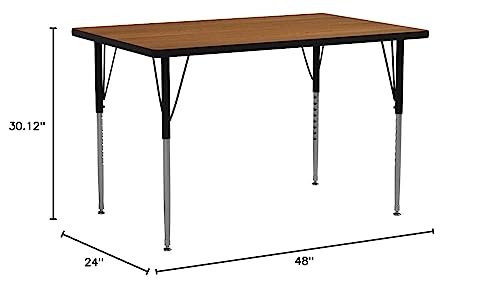 Flash Furniture 24''W x 48''L Rectangular Oak Thermal Laminate Activity Table - Standard Height Adjustable Legs