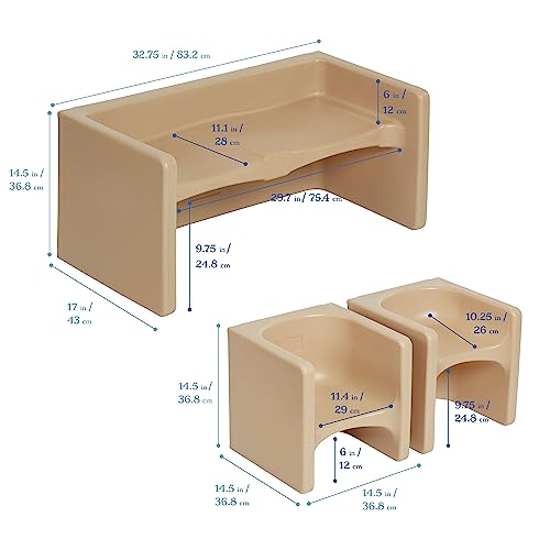 ECR4Kids Tri-Me Table and Cube Chair Set, Multipurpose Furniture, Hunter Green, 3-Piece