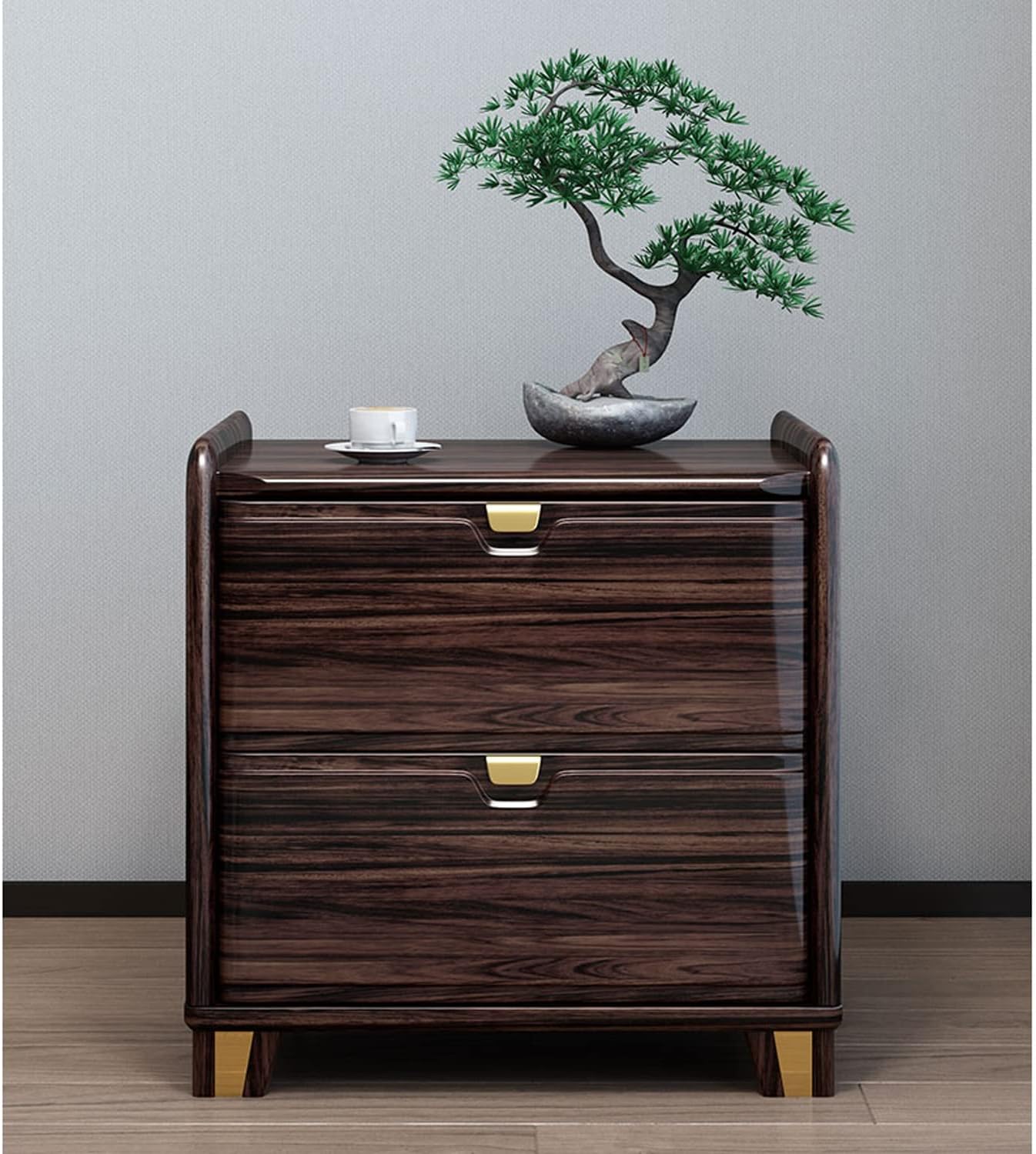 Fashion Nightstand, Light Luxury Solid Wood Bedside Tables with 2 Drawers, Side Table Storage Corner Cabinet, Wooden Night Stands for Living Room Bedroom Furniture