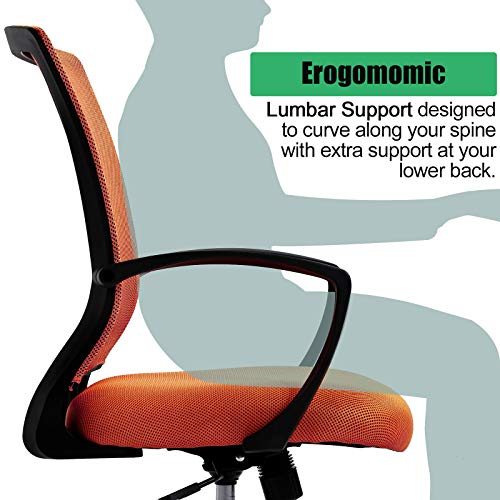 Office Chair Desk Chair Computer Chair Ergonomic Mid Back Mesh Chair with Lumbar Support & Armrest Adjustable Height Swivel Task Executive Chair for Women Men Adult, White