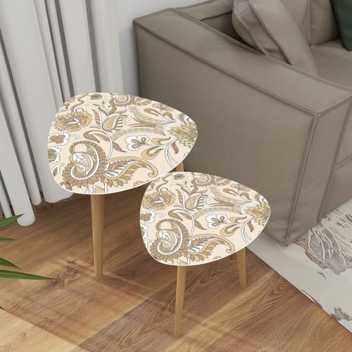 Triangle Nesting Coffee Table Set of 2 Scandinavian seamless doodle pattern vintage leaves sketch for Ideal Modern Minimalist Side Table Small End Table Leisure Tea Table Living room Bedroom Office
