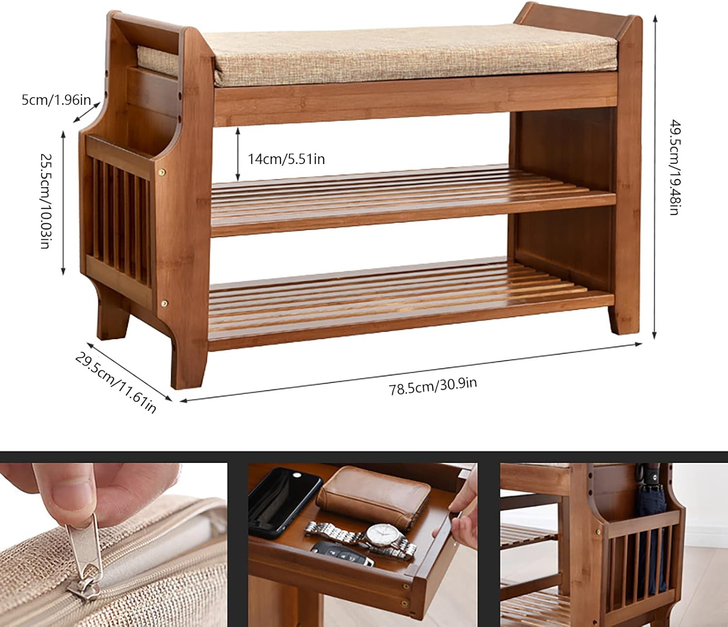 Bamboo Shoe Bench,2-Tier Bamboo Shoe Rack for Entryway,Shoe Storage Bench Organizer for Entryway Hallway Living Room Closet and Garage