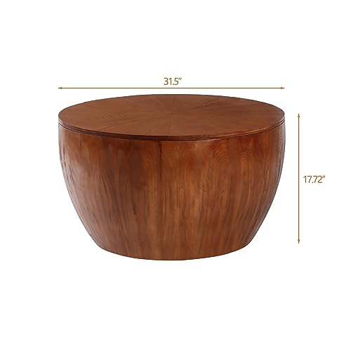 NicBex Coffee Table Vintage Style Bucket Shaped Coffee Table Contemporary Coffee Table with Hidden Storage Farmhouse Coffee Table Solid Wooden Coffee Table Center Table for Living Room, Brown