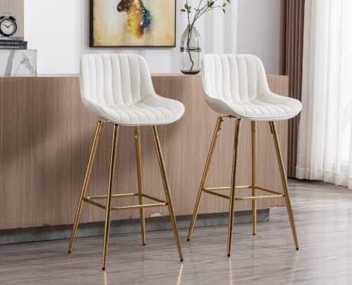 EALSON Swivel Bar Stools Set of 4 Modern Bar Height Barstools with Back Velvet Upholstered High Bar Chairs with Gold Footrest 32 Inch Counter Stools for Kitchen Island/Home Bar/Pub, Green