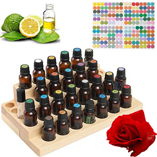 4-Tier Essential Oils Storage Rack, Wooden Essential Oils Nail Polish Display Holder Shelf, Cosmetic Perfume Essential Oil Organizer Stand - 30 Slots for (5ml 10ml 15ml 20ml) Bottles