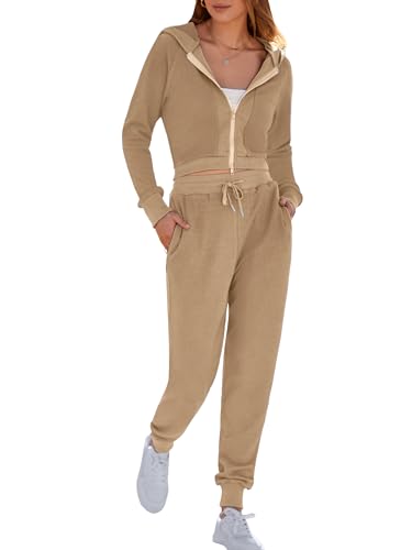 MASCOMODA 2 Piece Tracksuitset for Women 2024 Fall Outfits Casual Lounge Set Hoodie Full Zip Tops and Long Pants with Pockets