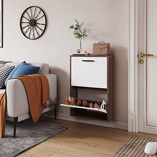 Shoe Cabinet, Wall Mounted Shoe Organizer with 2 Flip Drawers, FSSR006