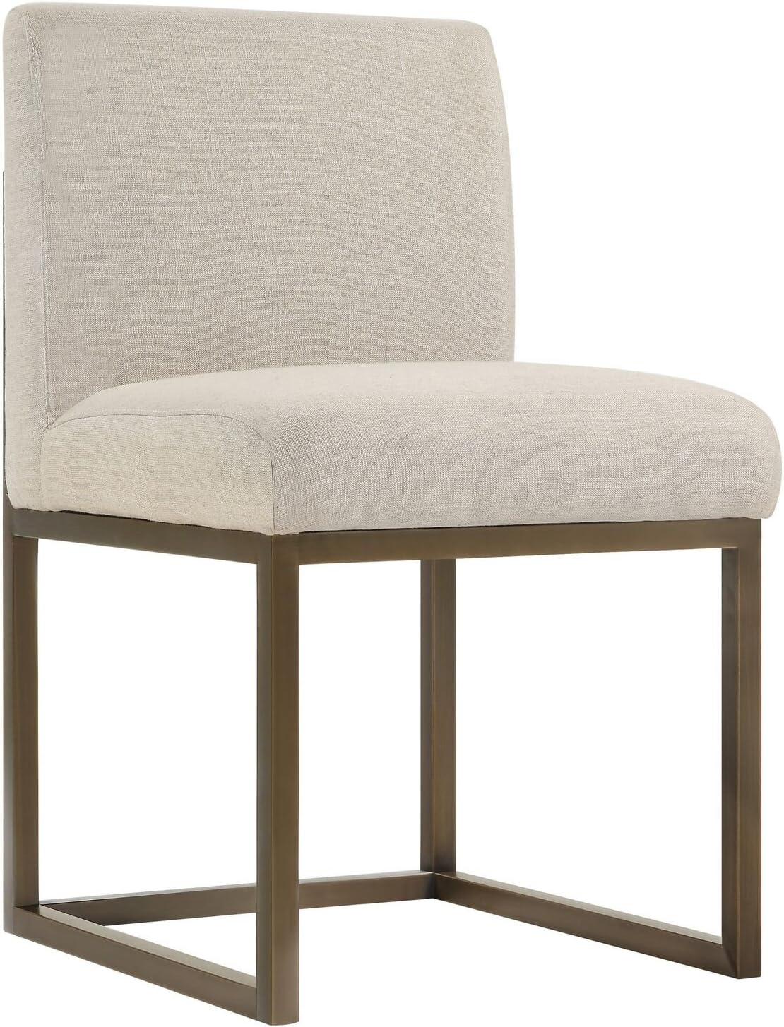 TOV Furniture The Haute Collection Modern Linen Fabric Upholstered Bronze Finish Stainless Steel Metal Dining Chair, Beige