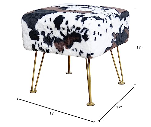 Cow Rectangle Faux Fur Ottoman Soft Fuzzy Entryway Bench Seat, 19