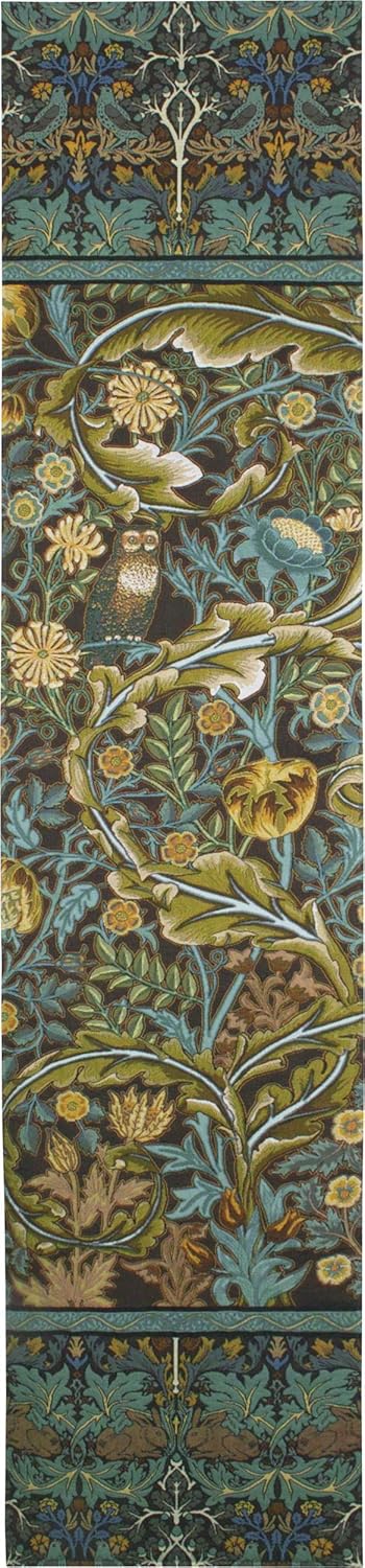In the Blue Wood I by William Morris | Arts and Crafts Style Woven Tapestry Wall Art Hanging | Lush Blue and Gold Nature Pattern | 100% Cotton USA Size 70x16