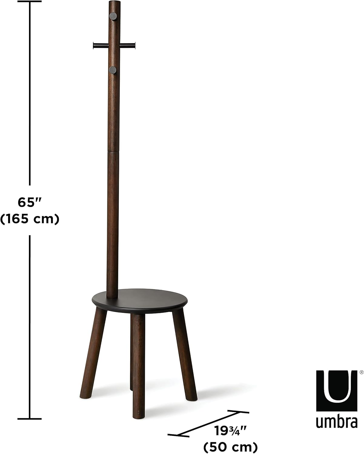 Umbra Pillar Coat Rack, Stool, Black/Walnut
