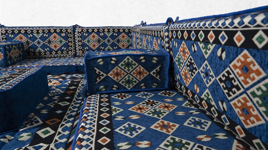 Royal Blue Turkish Floor Sofa, Corner Floor Seating, L Shaped Sofa Set, Oriental Floor Seating, Pallet Sofa, Ethnic Sofa, Bohemian Furniture