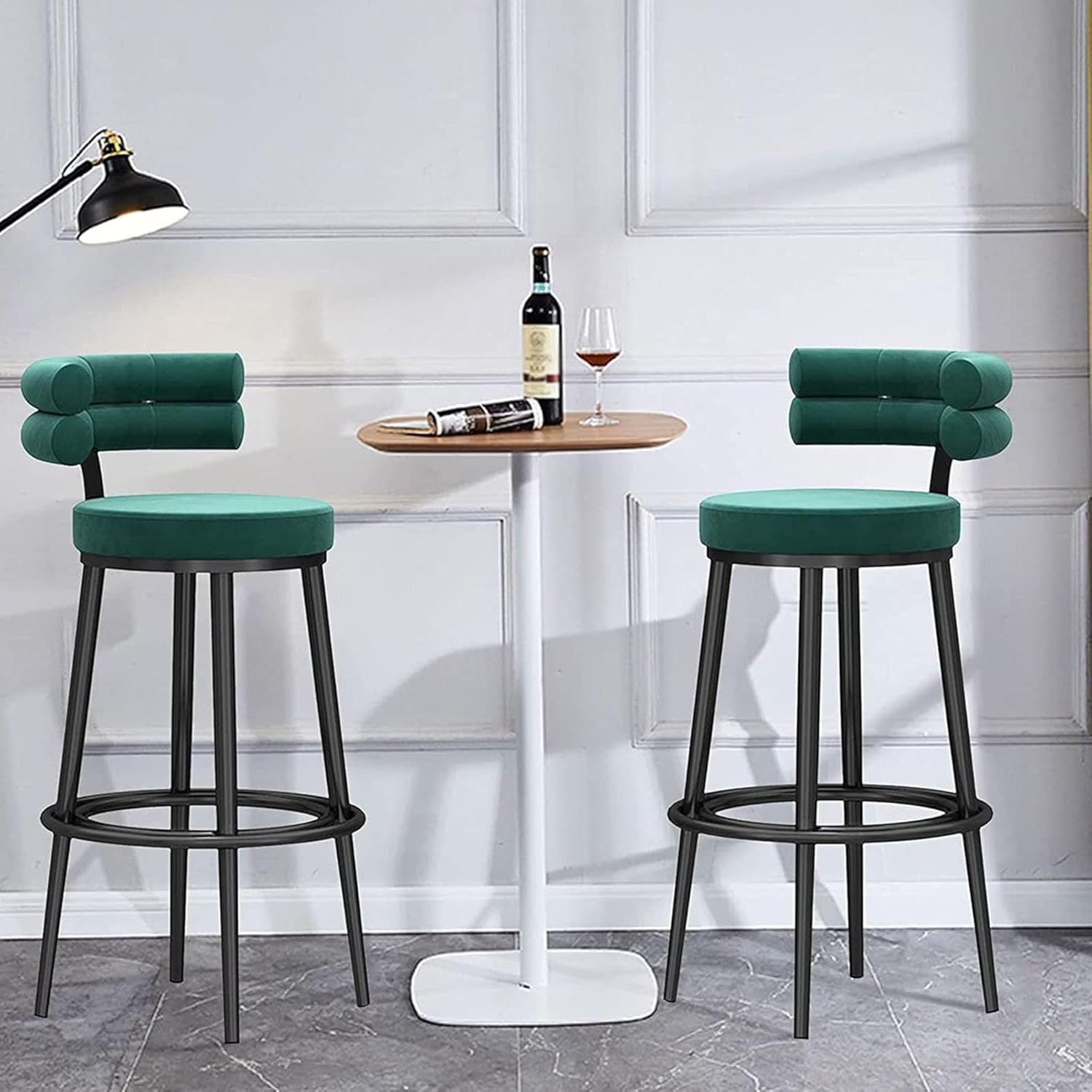 Bar Stools Kitchen Island Stools, Velvet Upholstered Breakfast Bar Chairs with Soft Backrest and Metal Legs, Counter High Dining Chair for Home & Commercial(Size:75cm,Color:Green)