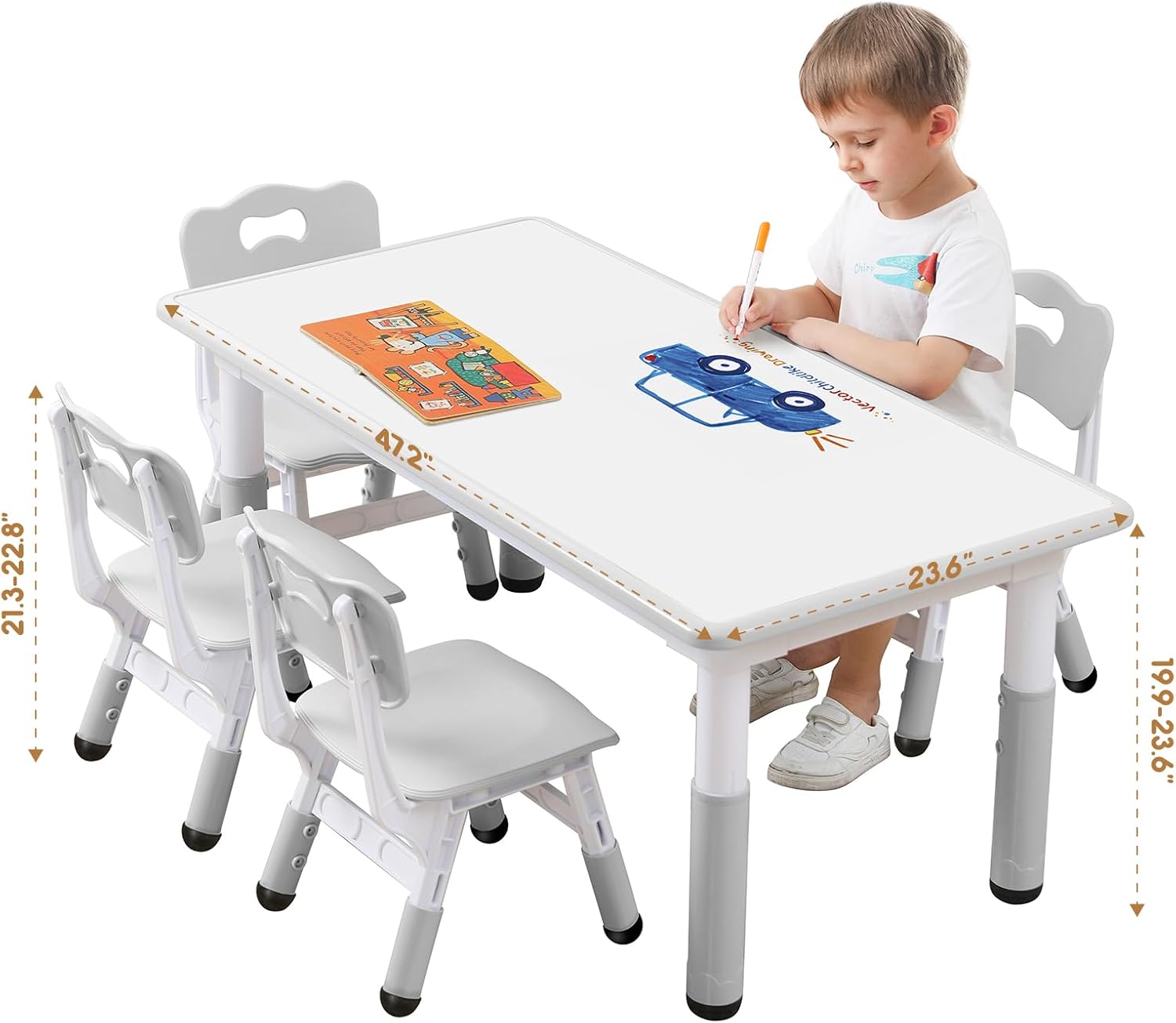 Kids table and chairs, Toddler table and chairs, Kids table (6 chairs), Kids table and chair set, Kids table and chair set 5-8 year old. Toddler table and chair set with 24 leg covers +12 color pens