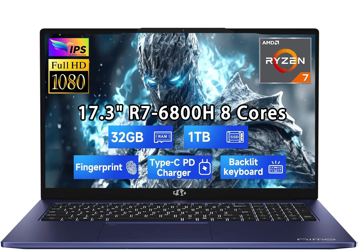 17.3" IPS FHD-Gaming-Laptop, AMD Ryzen 7 6800H 32GB DDR5 RAM 1TB SSD (Beat i7-12700H Up to 4.7GHz) AMD Radeon 680M GPU-Computer with 100W Type-C Backlit Keyboard Fingerprint