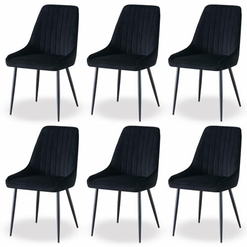 High Back Velvet Dining Chairs Armless Modern Kitchen Living Room Chair Ergonomic Metal Legs(Black,6)