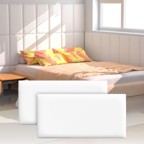 Peel and Stick Headboard for Twin and king in White Headboard panels for wall, 3D Anti-Collision Wall Panel, Self-Adhesive Bedroom/Living Room Upholstered Wall Panel (12 Panels/11.8