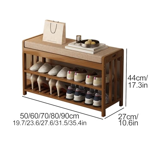 Bamboo Shoe Bench, 2-Tier Shoe Bench for Entryway, Stable Shoe Rack with Cushion Padded Seat for Living Room, Hallway (Size : 50cm/19.7in)