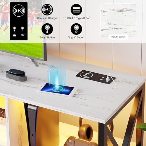 HNEBC Smart Entertainment Center with Charging Station/Body Sensor Lights, Auto LED TV Stand for 65+ Inch TV, TV Console Table with Metal Frame, 55+ Inch TV Stands for Living Room (Grey)