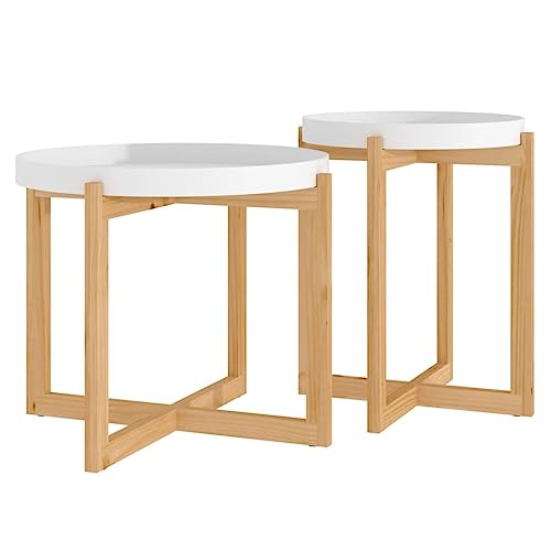 vidaXL Set of 2 Durable Coffee Tables | Gray Scandinavian Style Accent Tables | Round Contemporary Furniture with Engineered Wood and Solid Pinewood | Ideal Living Room Home Decor