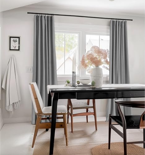 100% Blackout Shield Linen Blackout Curtains 96 Inches Long 2 Panels Set, Clip Rings/Rod Pocket Blackout Curtains, Black Out Curtains & Drapes for Bedroom, 50 inches Wide Each Panel, Beige White