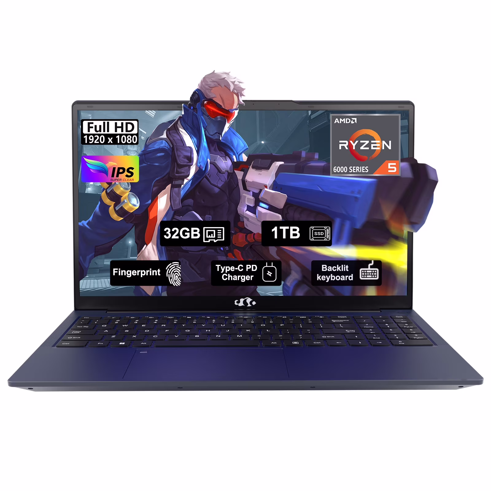 15.6 inch Student Gaming Laptop,32GB DDR5 1TB SSD 6-Cores,Fingerprint Backlit Keyboard 2 Years Warranty,AMD Ryzen 5 6600H 660M 6nm(Beat i5-12450H up to 4.5GHz)FHD IPS Business-Computer,Blue