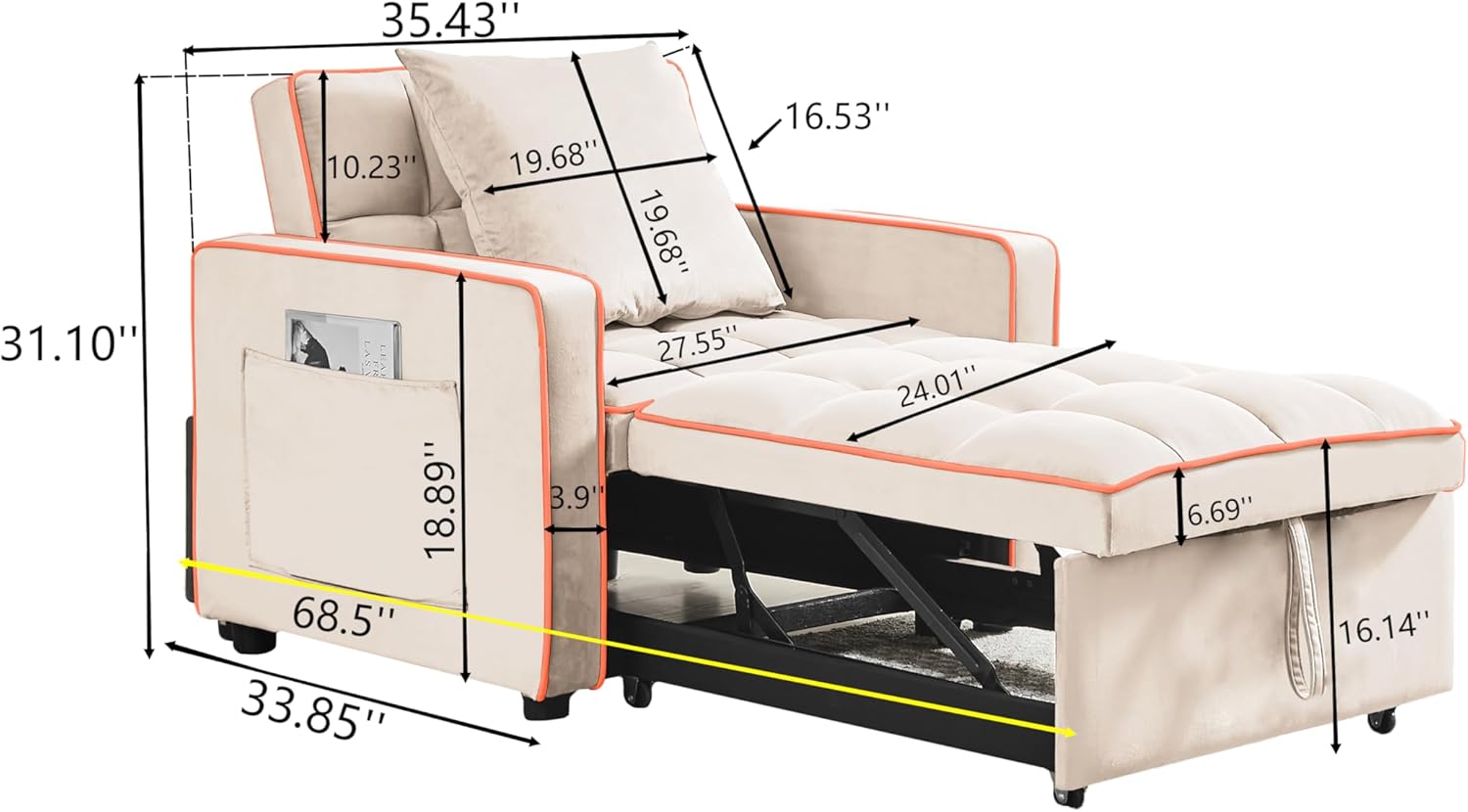 Sofa chair bed, Creamy White