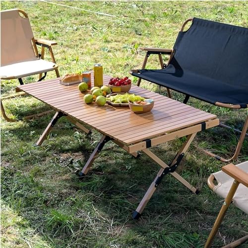 Folding Wooden Picnic Table, Outdoor Camping Portable Folding Egg Roll Table, for Travelling, Beach, Patio, Garden, BBQ (Color : Natural, Size : 60cm)