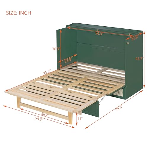 Full Size Murphy Bed with a Large Drawers, Solid Wood Mobile Murphy Chest Bed, Modern Platform Murphy Bed for Guest Room Home Office (Gray-RMF)