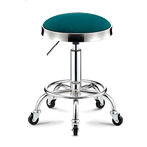 Round Rolling Stool Beauty Stools Chair Adjustable Height Chrome Steel Bar Stool Round Cushion, Salon Rolling Stool Swivel Chair On 5 Wheels, PU Leather Counter Stools Shop Work Stool with