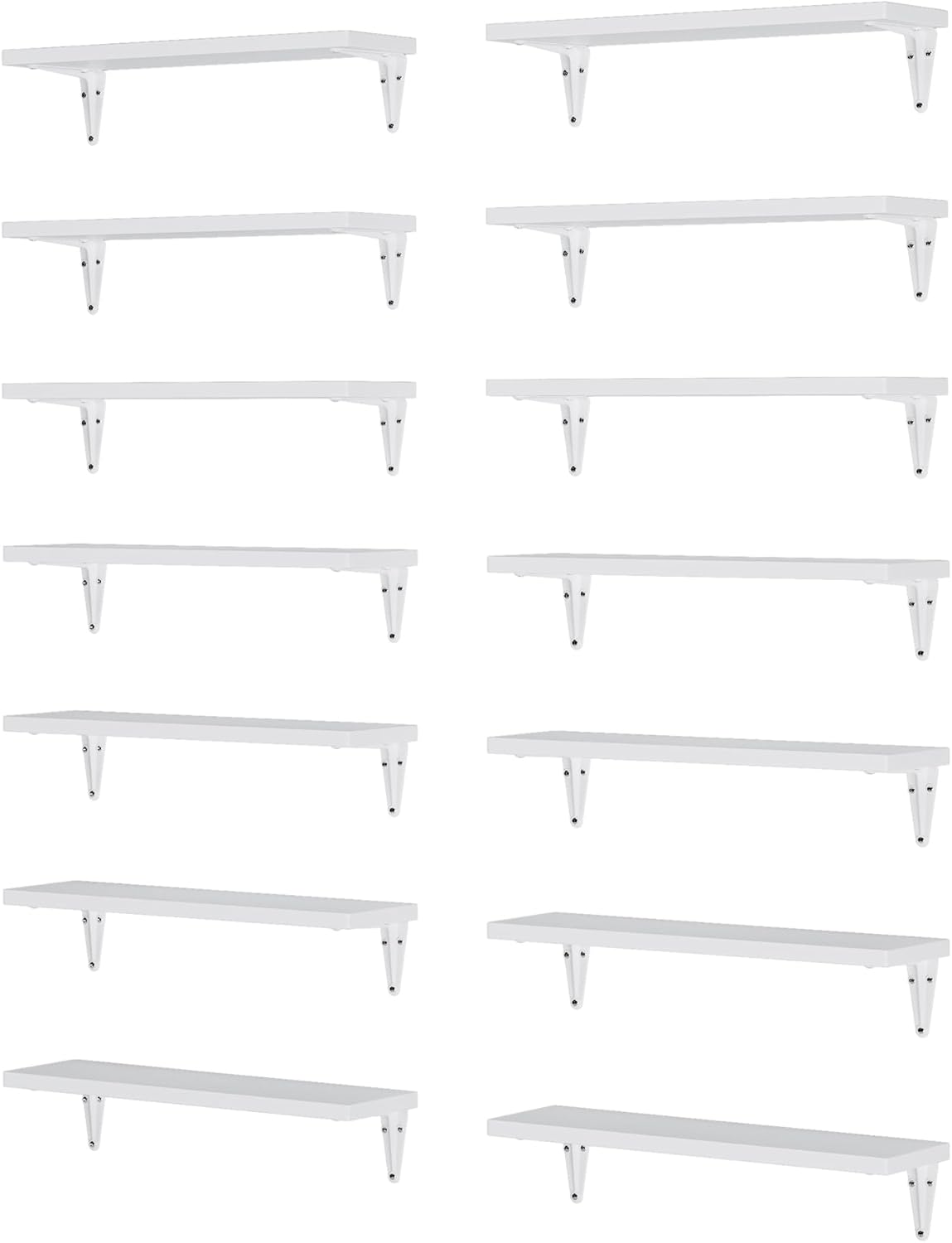 Wallniture Arras 17''x4.5'' Floating Shelves, Wall Bookshelf for Living Room, Kitchen Rustic Wood Shelves, Wall Shelves for Bathroom, Set of 14, White, Wood