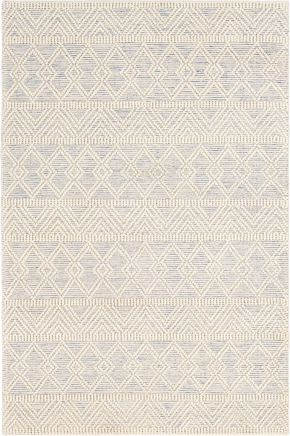 Hauteloom Ginter Wool Living Room, Bedroom Area Rug -%100 Wool - Handmade Bubble Weave - Moroccan Farmhouse - White, Blue - 6' x 9'